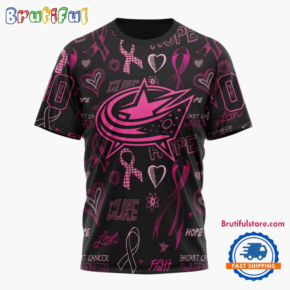 NHL Columbus Blue Jackets Special Pink Breast Cancer Awareness New Design T Shirt