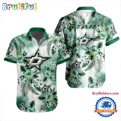 NHL Dallas Stars Hockey Tropical Flower Hawaiian Design Button Shirt