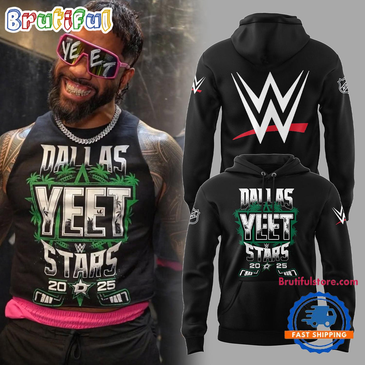 NHL Dallas Stars x YEET Black Hoodie T-Shirt