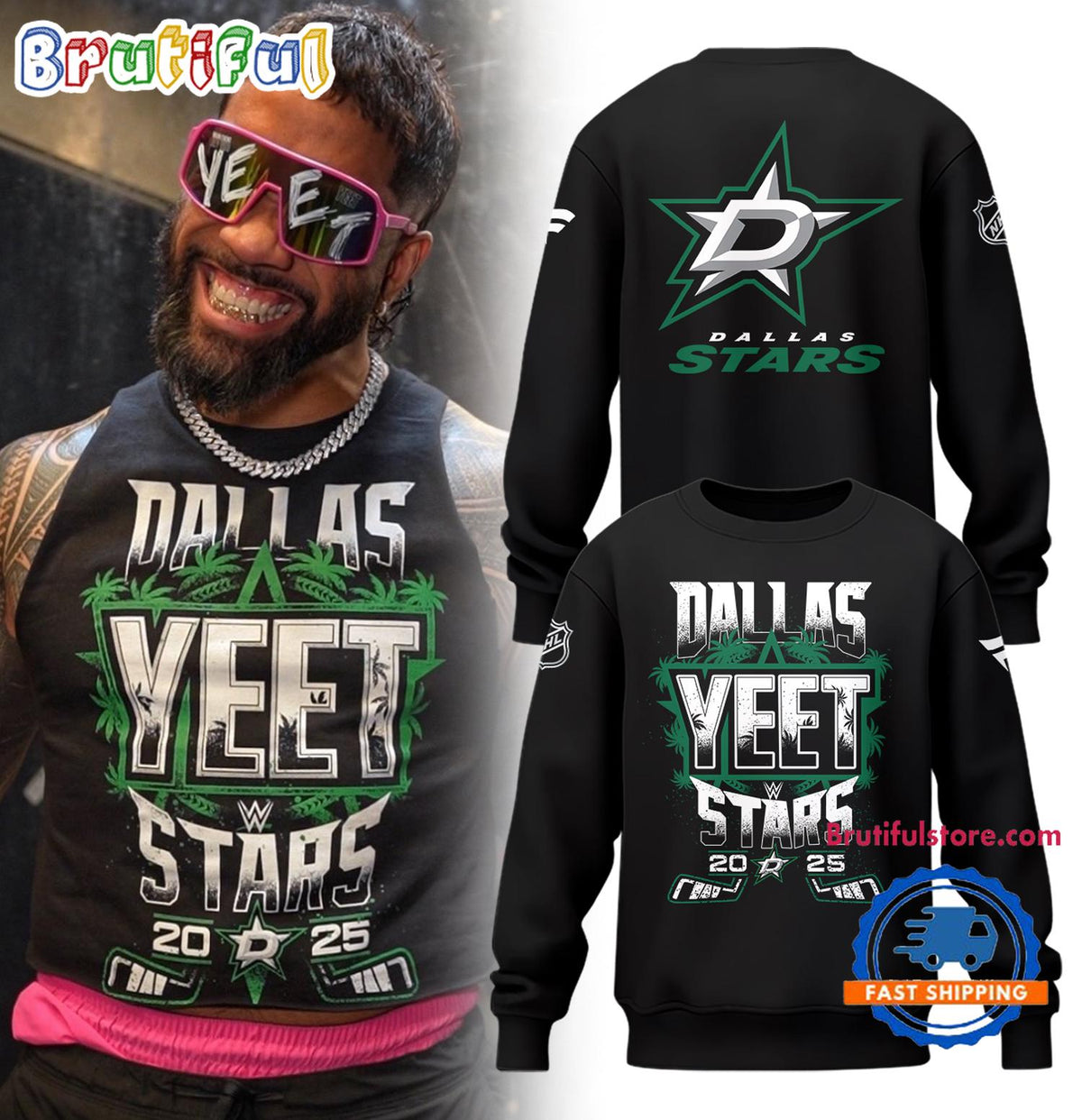 NHL Dallas Stars x YEET Black Hoodie T-Shirt