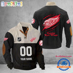 NHL Detroit Red Wings Hockey Team Custom Name And Number Buttoned Collar Sweatshirt