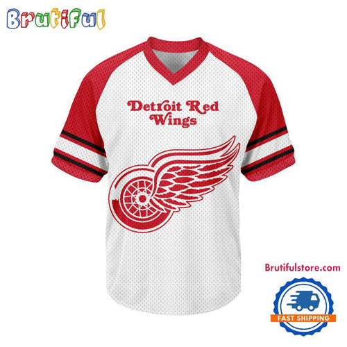 NHL Detroit Red Wings Hockey Team Design V-neck Mesh Short Sleeve Jersey