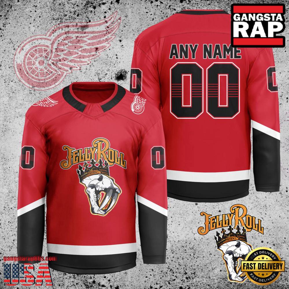 NHL Custom Name Number Detroit Red Wings Jelly Roll New Design Hockey Jersey