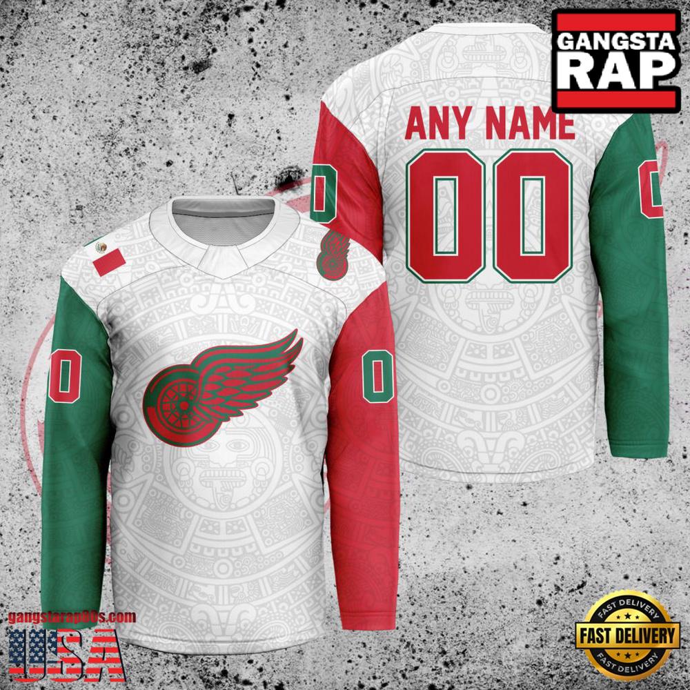 NHL Custom Name Number Detroit Red Wings Mexican Heritage New Design Hockey Jersey