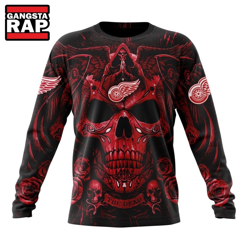 NHL Detroit Red Wings Special Design Halloween With Skull Art Hoodie, T Shirt