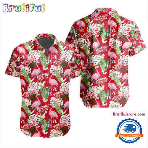 NHL Detroit Red Wings Special Flamingo Hawaiian Design Button Shirt