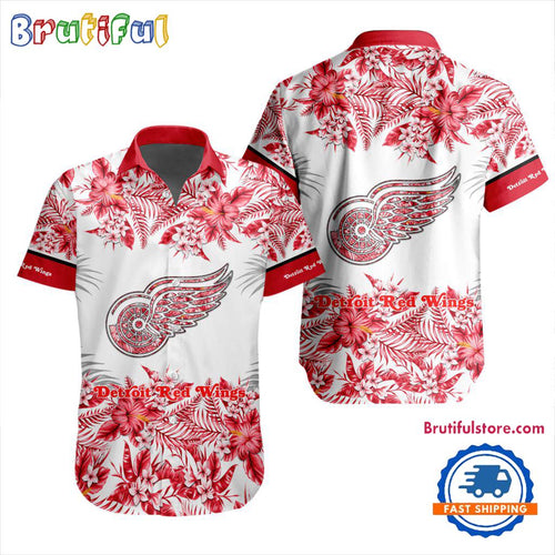 NHL Detroit Red Wings Special Flower Tropical Design Hawaiian Button Shirt