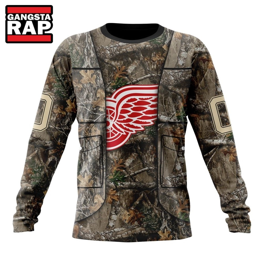 NHL Detroit Red Wings Specialized Unisex Vest Kits With Realtree Camo Hoodie, T Shirt