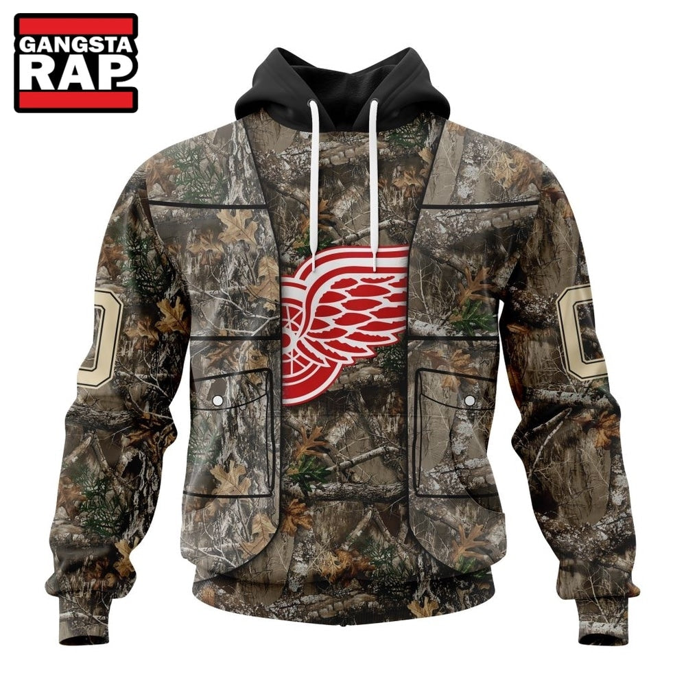 NHL Detroit Red Wings Specialized Unisex Vest Kits With Realtree Camo Hoodie, T Shirt