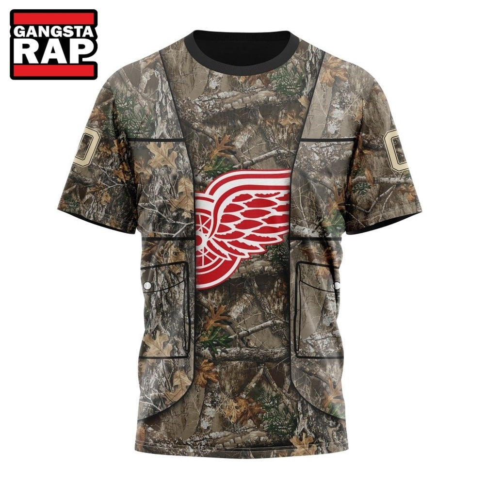 NHL Detroit Red Wings Specialized Unisex Vest Kits With Realtree Camo Hoodie, T Shirt