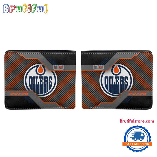 NHL Edmonton Oilers Hockey Logo Team Personalized Name Black Men’s Wallet
