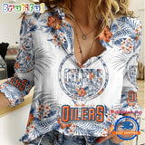 NHL Edmonton Oilers Hockey Team Hawaiian Design Women’s Casual Shirt