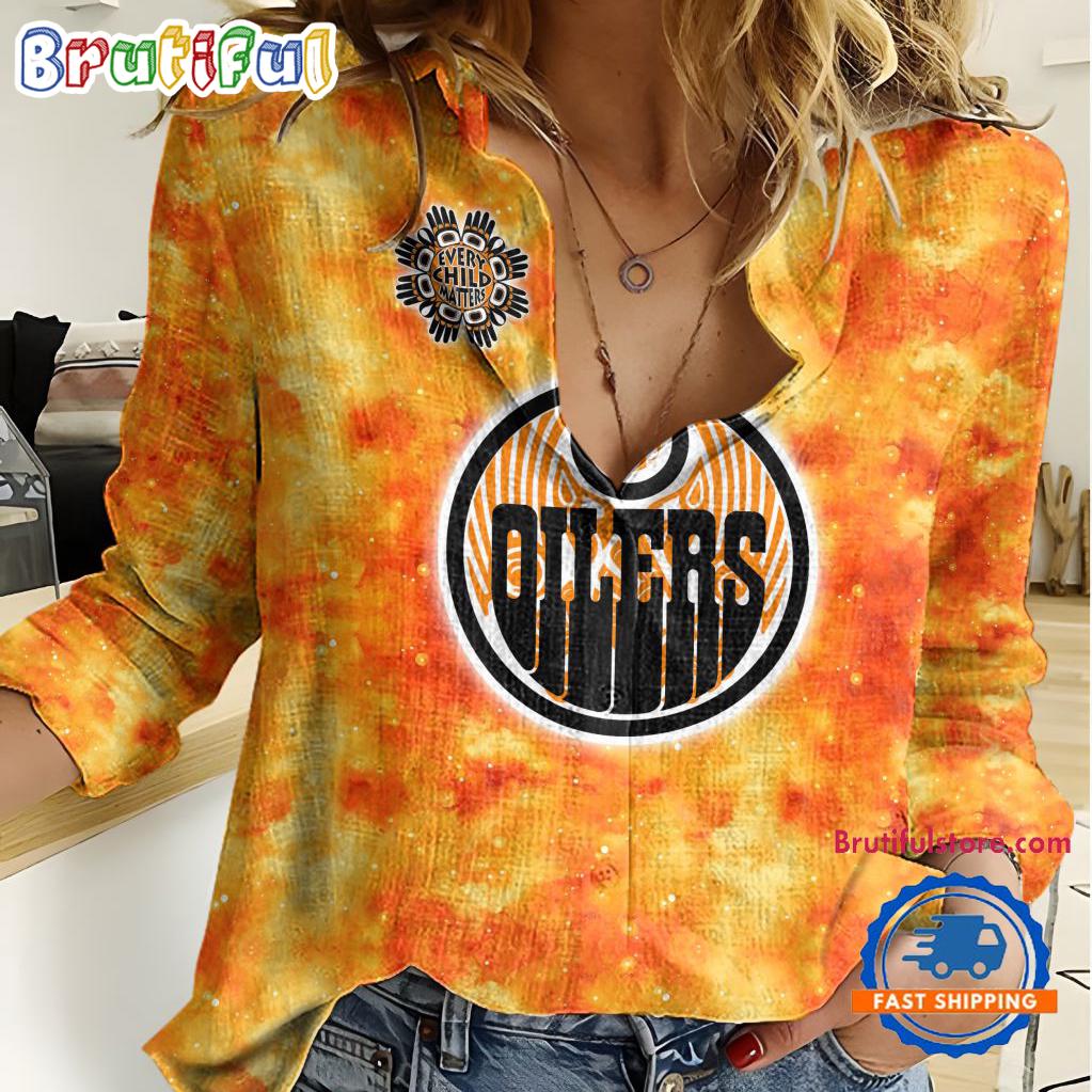 NHL Edmonton Oilers Hockey Team Orange Design Women’s Casual Shirt