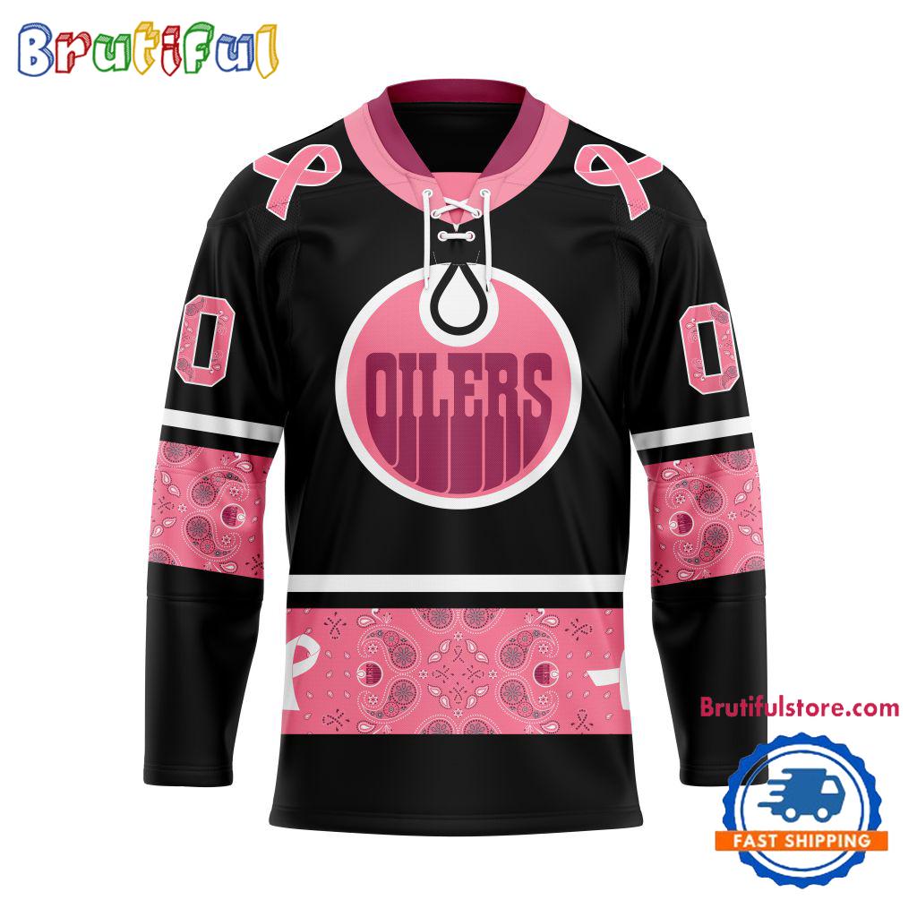 NHL Edmonton Oilers In October We Wear Pink Breast Cancer Design Hockey Jersey