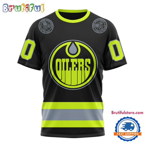 NHL Edmonton Oilers Specialized FireFighter Uniforms Color Design T Shirt