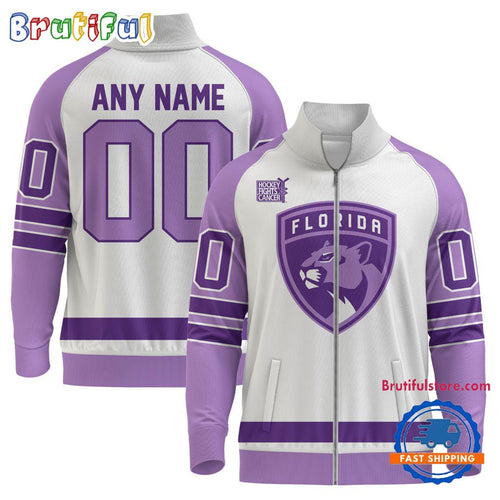NHL Florida Panthers Special Hockey Fight Cancer Standing Neck Zipper Jacket