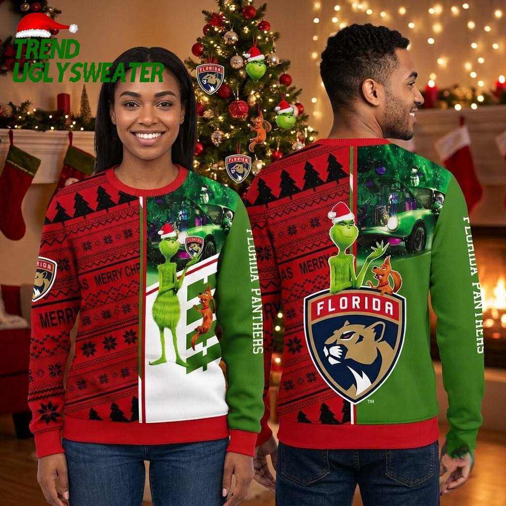 NHL Florida Panthers Ugly Sweater Grinch And Scooby-doo Ugly Christmas Sweater