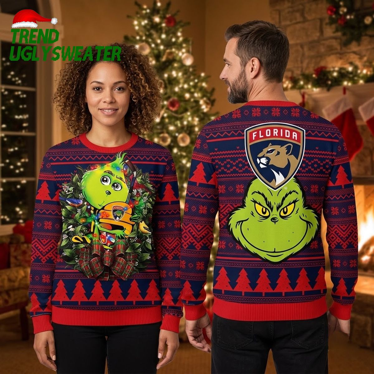 NHL Florida Panthers Ugly Sweater Grinch Hug Ugly Christmas Sweater