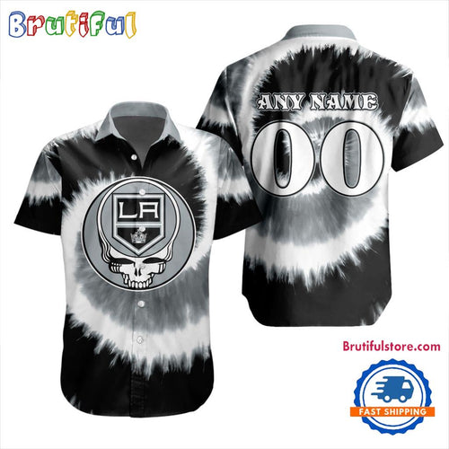 NHL Los Angeles Kings Grateful Dead Tie-Dye Hawaiian Design Button Shirt