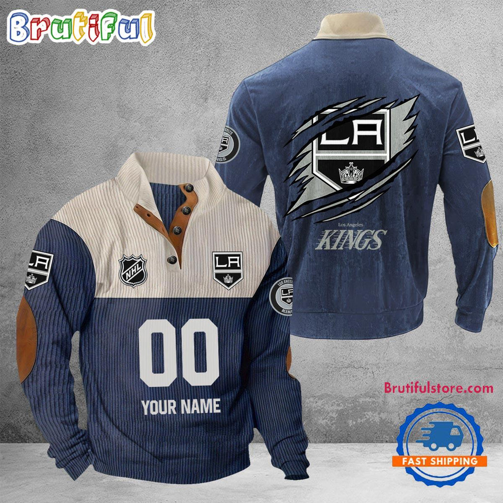NHL Los Angeles Kings Hockey Team Custom Name And Number Buttoned Collar Sweatshirt