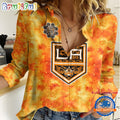 NHL Los Angeles Kings Hockey Team Orange Design Women’s Casual Shirt