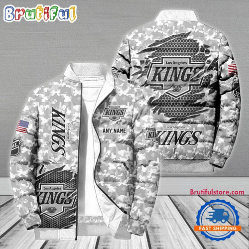 NHL Los Angeles Kings Special Camo Honor Veterans Puffer Jacket, Hockey Team Design Jacket