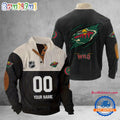 NHL Minnesota Wild Hockey Team Custom Name And Number Buttoned Collar Sweatshirt