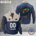 NHL Minnesota Wild Hockey Team Custom Name And Number Buttoned Collar Sweatshirt