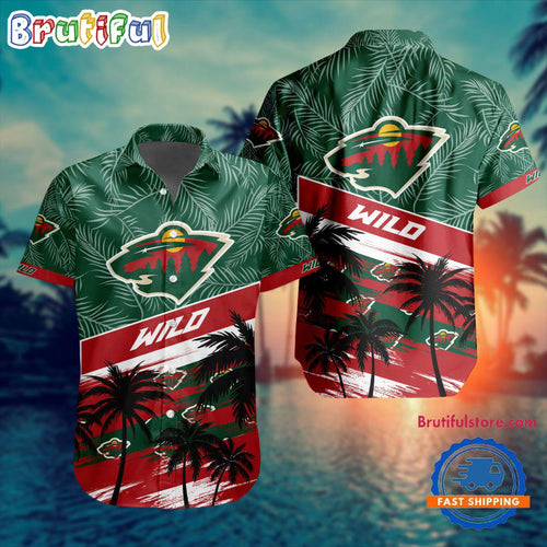 NHL Minnesota Wild Special Palm Tree Hawaiian Button Shirt
