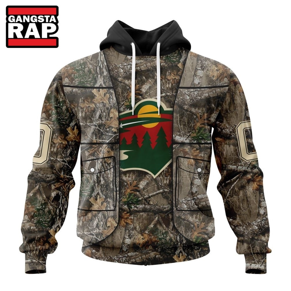 NHL Minnesota Wild Specialized Unisex Vest Kits With Realtree Camo Hoodie, T Shirt