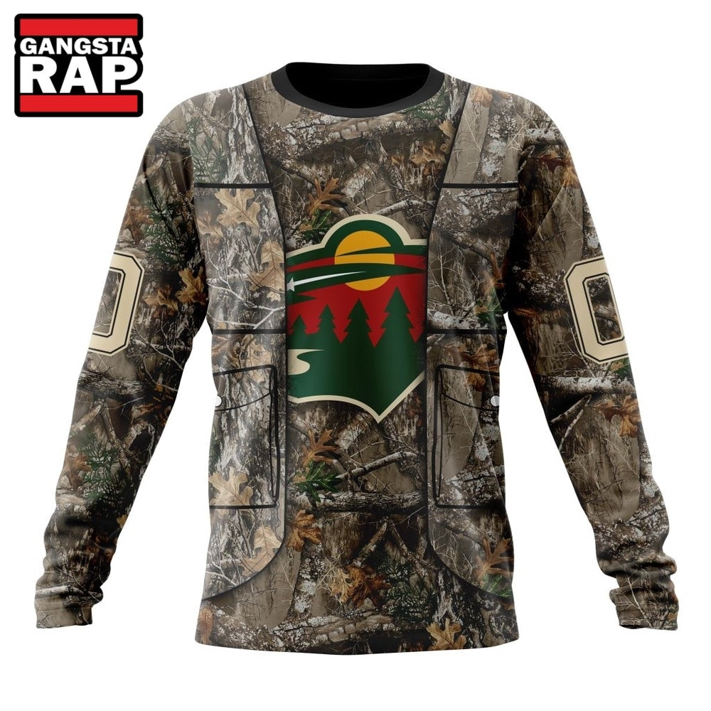 NHL Minnesota Wild Specialized Unisex Vest Kits With Realtree Camo Hoodie, T Shirt