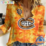 NHL Montreal Canadiens Hockey Team Orange Design Women’s Casual Shirt