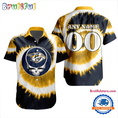 NHL Nashville Predators Grateful Dead Tie-Dye Hawaiian Design Button Shirt