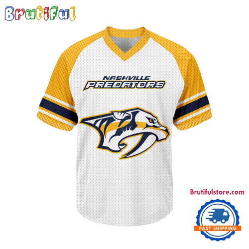 NHL Nashville Predators Hockey Team Design V-neck Mesh Short Sleeve Jersey