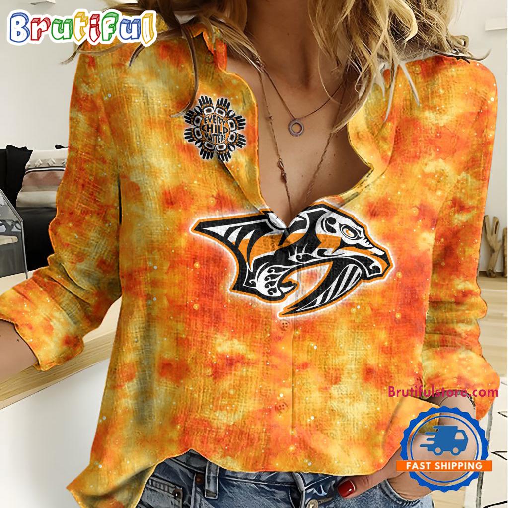 NHL Nashville Predators Hockey Team Orange Design Women’s Casual Shirt