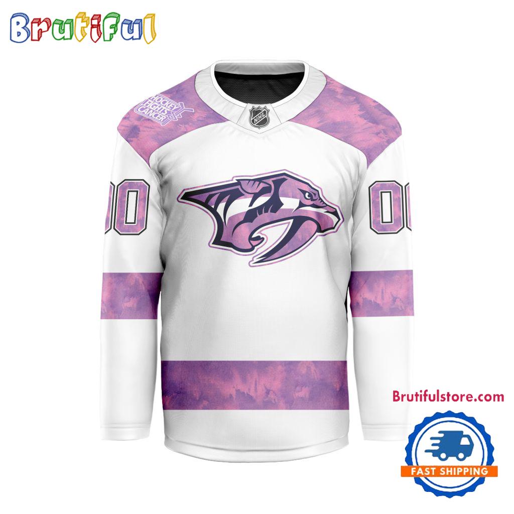 NHL Nashville Predators Personalized Hockey Fights Cancer Design Jersey