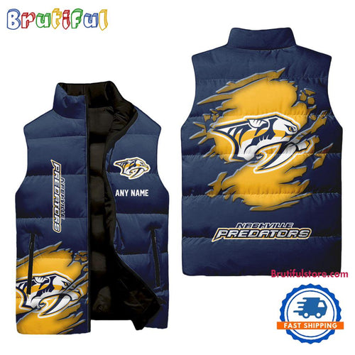 NHL Nashville Predators Personalized Hockey Logo Team Sleeveless Puffer Jacket