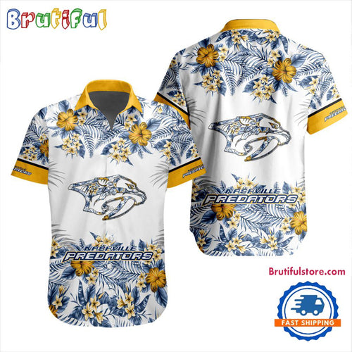 NHL Nashville Predators Special Flower Tropical Design Hawaiian Button Shirt