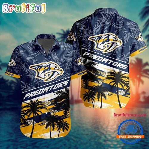 NHL Nashville Predators Special Palm Tree Hawaiian Button Shirt