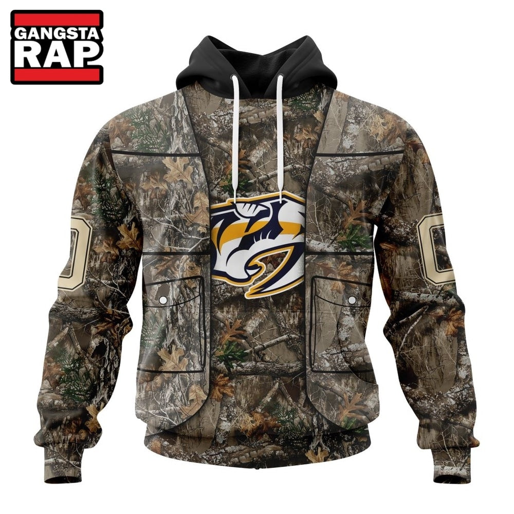 NHL Nashville Predators Specialized Unisex Vest Kits With Realtree Camo Hoodie, T Shirt