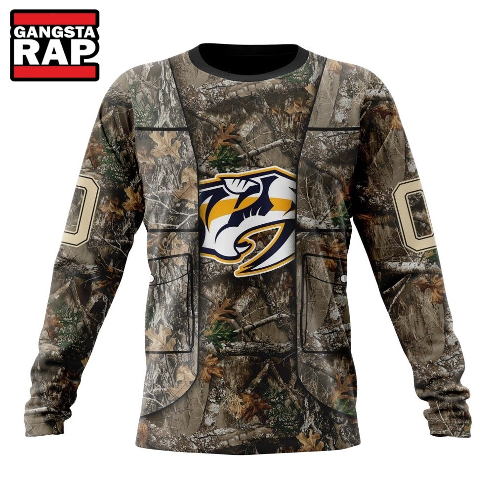 NHL Nashville Predators Specialized Unisex Vest Kits With Realtree Camo Hoodie, T Shirt