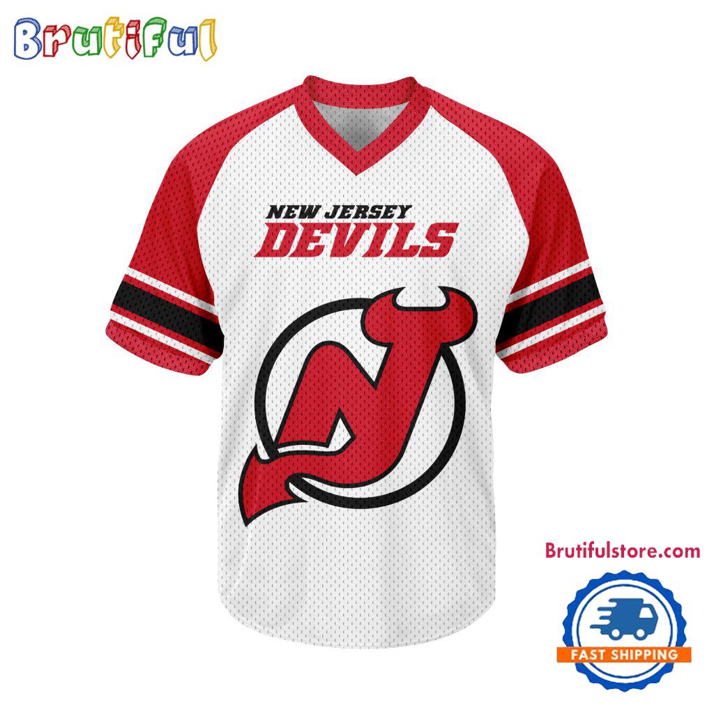 NHL New Jersey Devils Hockey Team Design V-neck Mesh Short Sleeve Jersey