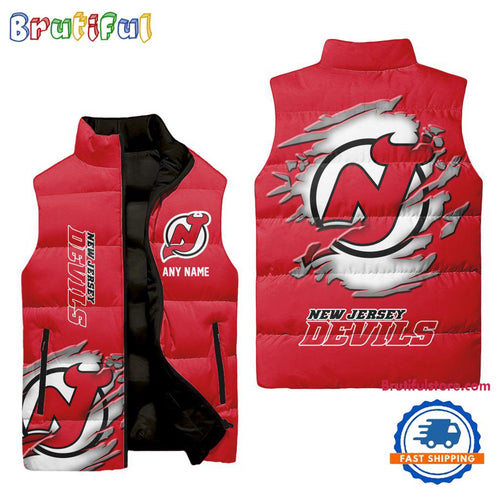 NHL New Jersey Devils Personalized Hockey Logo Team Sleeveless Puffer Jacket