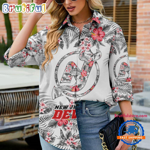 NHL New Jersey Devils Special Hockey Team Hawaiian Design Women’s Casual Shirt