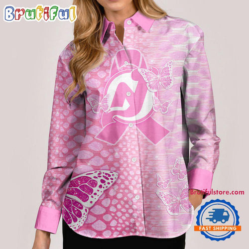 NHL New Jersey Devils Special Pink Fight Breast Cancer Women’s Casual Shirt, Hockey Woman Casual Shirt