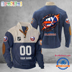 NHL New York Islanders Hockey Team Custom Name And Number Buttoned Collar Sweatshirt