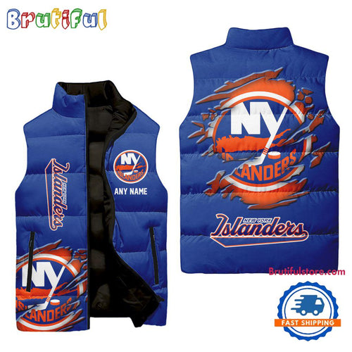 NHL New York Islanders Personalized Hockey Logo Team Sleeveless Puffer Jacket