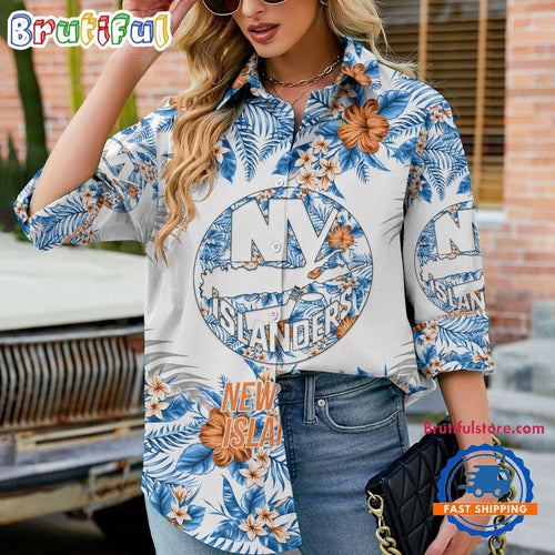 NHL New York Islanders Special Hockey Team Hawaiian Design Women’s Casual Shirt