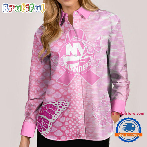 NHL New York Islanders Special Pink Fight Breast Cancer Women’s Casual Shirt, Hockey Woman Casual Shirt