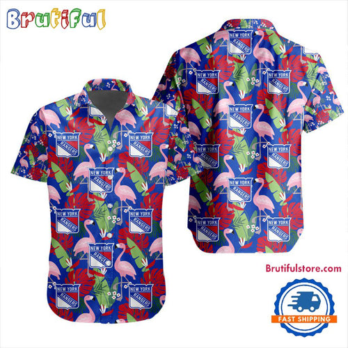 NHL New York Rangers Special Flamingo Hawaiian Design Button Shirt